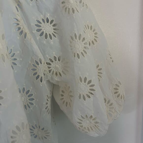Madewell Embroidered Shirred Puff-Sleeve Eyelet Off White Top M Medium New - Picture 5 of 9